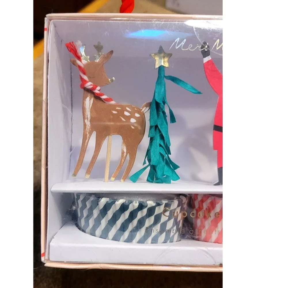 NEW Christmas Santa Reindeer Tree Cupcake Cake Topper‎ Kit Baking Decorations